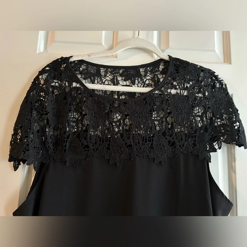 Elegant Black Lace Overlay Dress - Picture 2 of 3